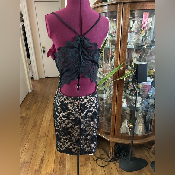 Windsor Lacy Nude Colored Dress With Black Lace Overlay. - Picture 4 of 5